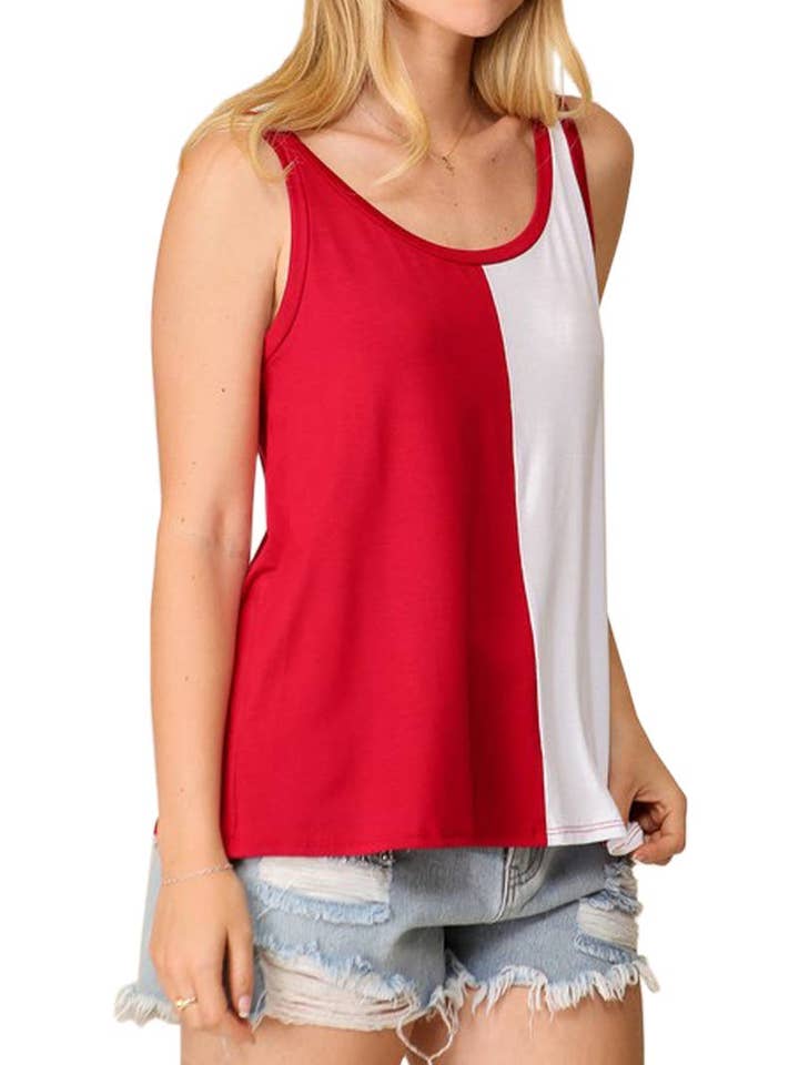 Game Day Rayon Strikfarvet Spilt Tanktop for engroshandel hos Vanilla Monkey