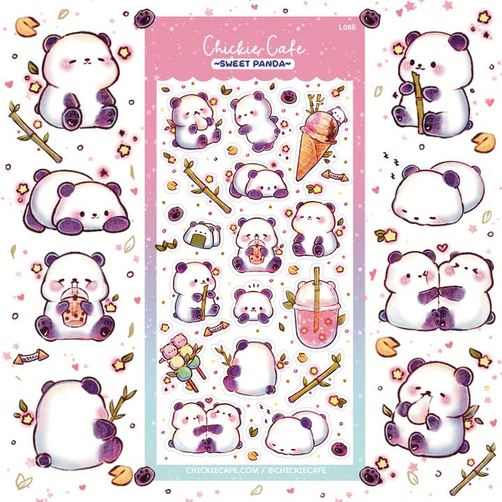 Sweet Panda Sticker Sheet for wholesale by Chickie Cafe