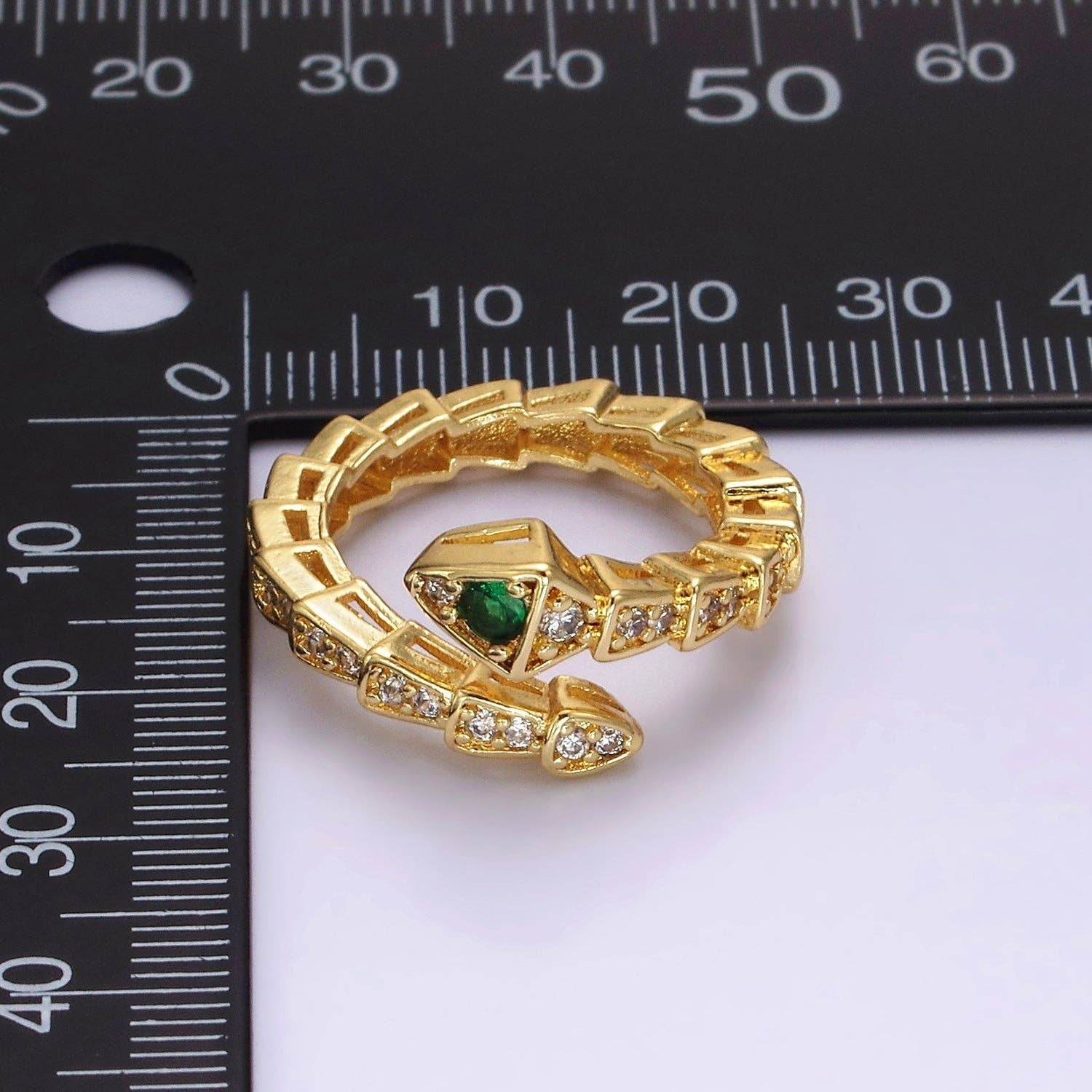 Aim Eternal - Wholesale Ring met meerdere stenen - 14K goudgevulde groene microgeplaveide CZ Snake Serpent Animal Wrap Ring | O11681