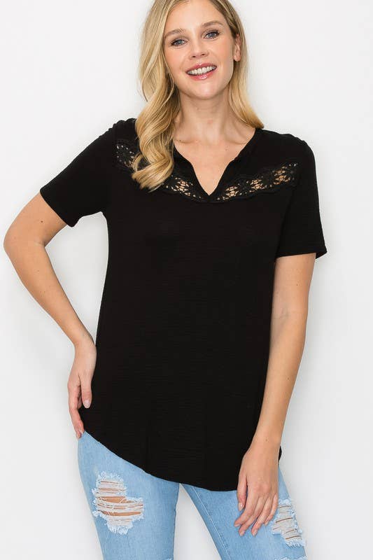 A.gain – Engroshandel Tunika - Dame – 10721SS518 - FRONT SNØRET DETALJE KORT ÆRME SOLID TOP2