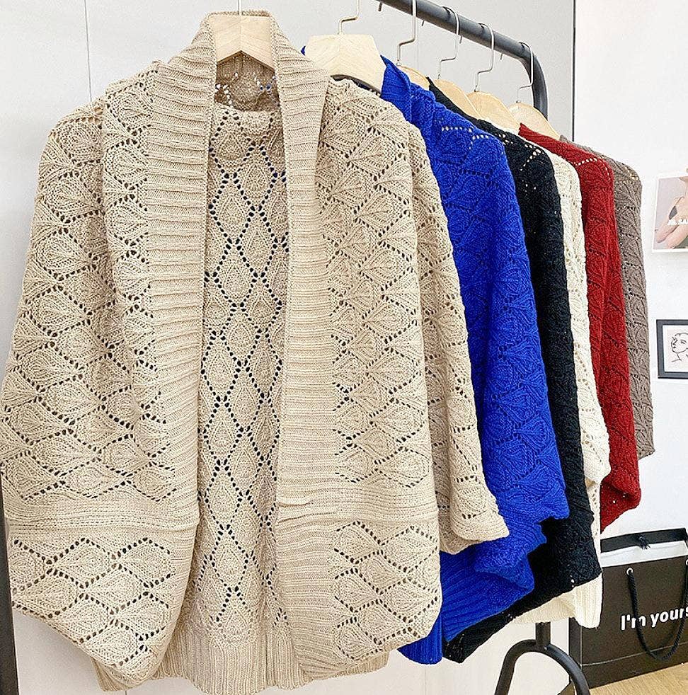 JC Sunny Fashion - Wholesale Wrap - Women's - JC063314 Vintage Elegant Hollow Batwing Sweater / Cardigan4