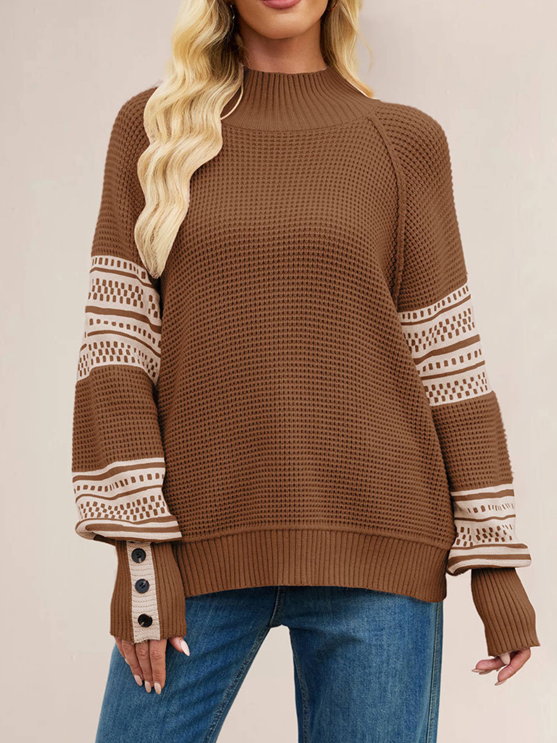 Wholesalesir - Wholesale Knit Sweater - Women's - Knitted Color Blocked Semi High Neck Pullover Sweater2