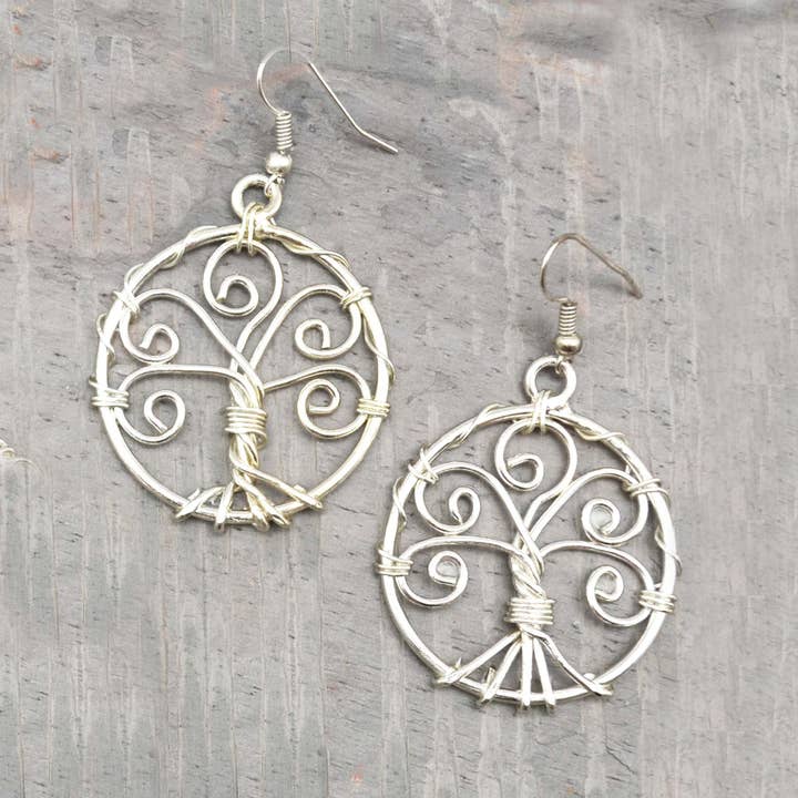 Silver Plated Earrings - Tree of Life for wholesale by Anju Jewelry