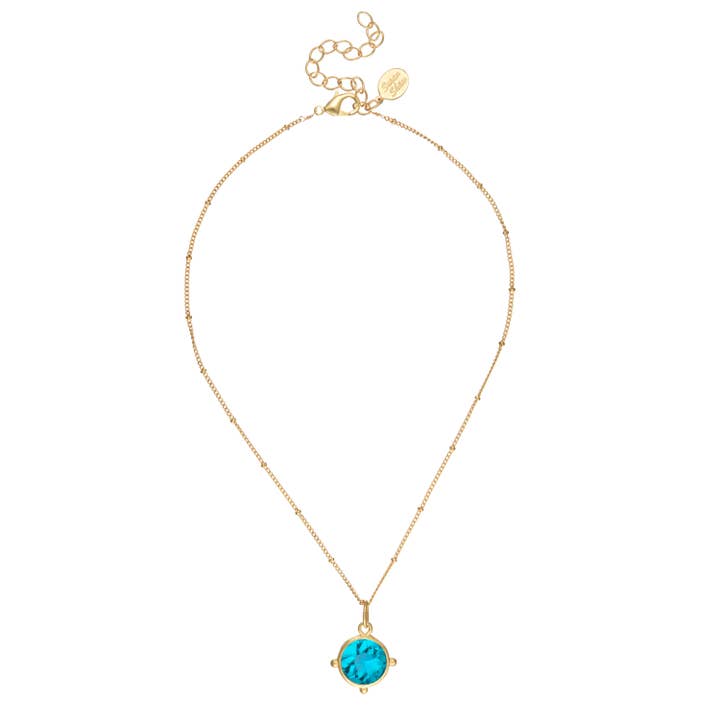Aqua Round Crystal Dainty Chain Necklace for wholesale by Susan Shaw