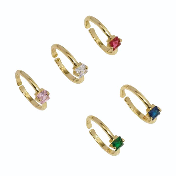 Bague ajustable carrée en or CZ coloré, Sku #JL178 pour la vente par BestBeads&Beyond
