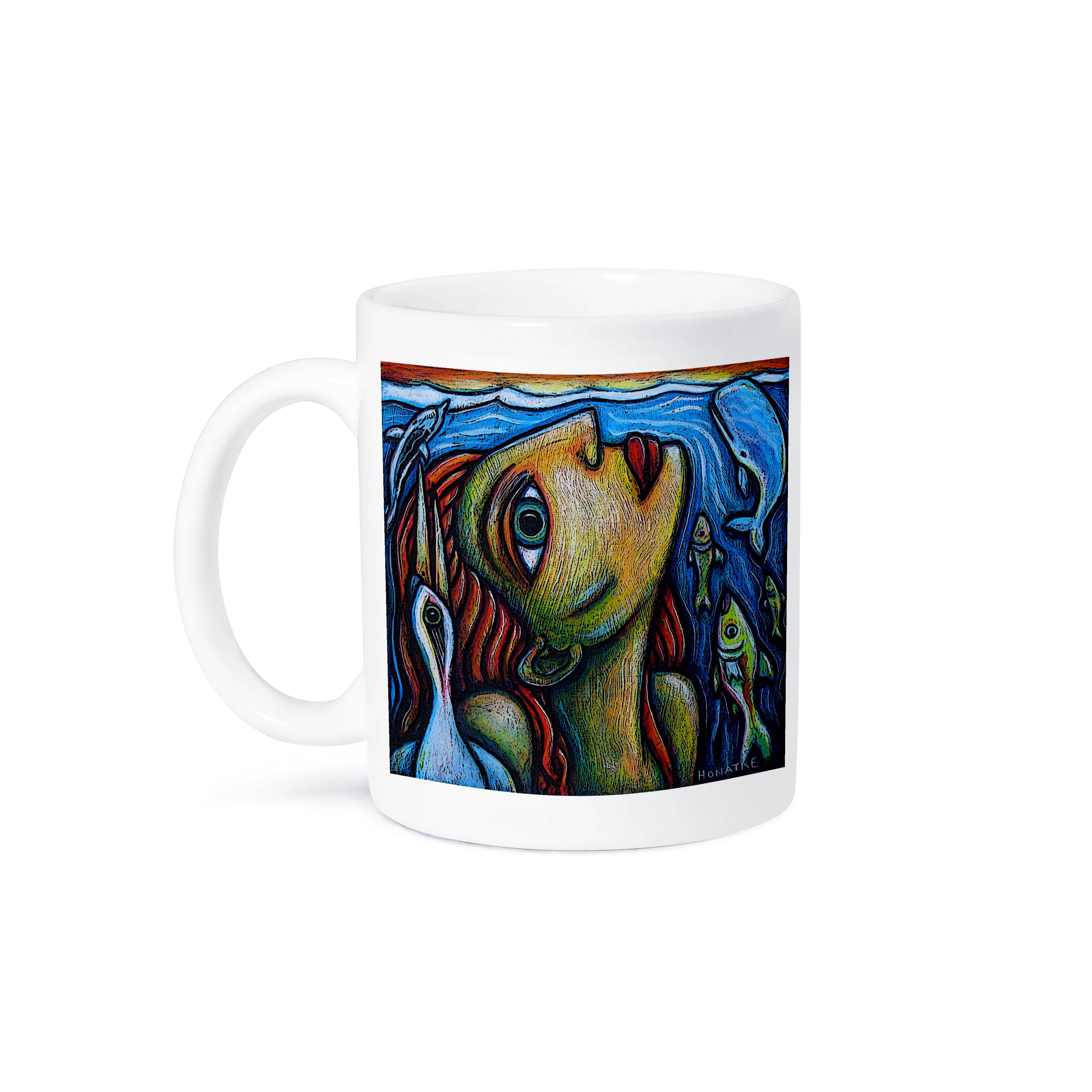 3dRose - Wholesale Coffee Mug - 3dRose, Surfacing fine art colorful fish bird water ocean, Mug8
