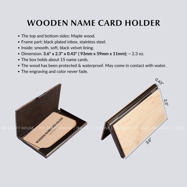 194 Craft House - Wholesale Business Card Holder - Maple Wood Business Card Holders - Wooden Card Cases