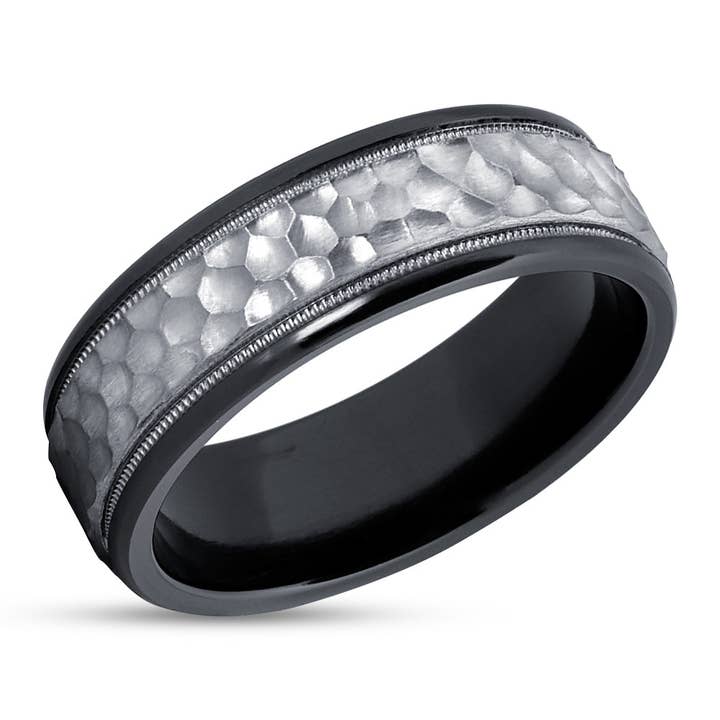 Bague de mariage noire - Bague de mariage en zirconium noir - Bague de mariage en zirconium - Bague noire pour la vente par Lucky Love Rings