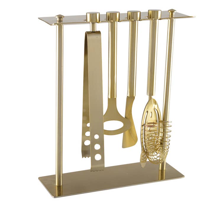 Set med 5 barverktyg i matt guld med ställ för wholesale av AULICA