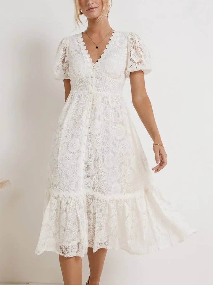 V-Neck Cut-Out Single-Breasted Waisted Maxi Dress for wholesale by Rosa Clothing