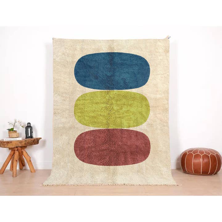 Tapete Oval Abstrato Moderno – Azul, Mostarda e Terracota por atacado de woolsouk ( We handle U.S. import procedures for you )