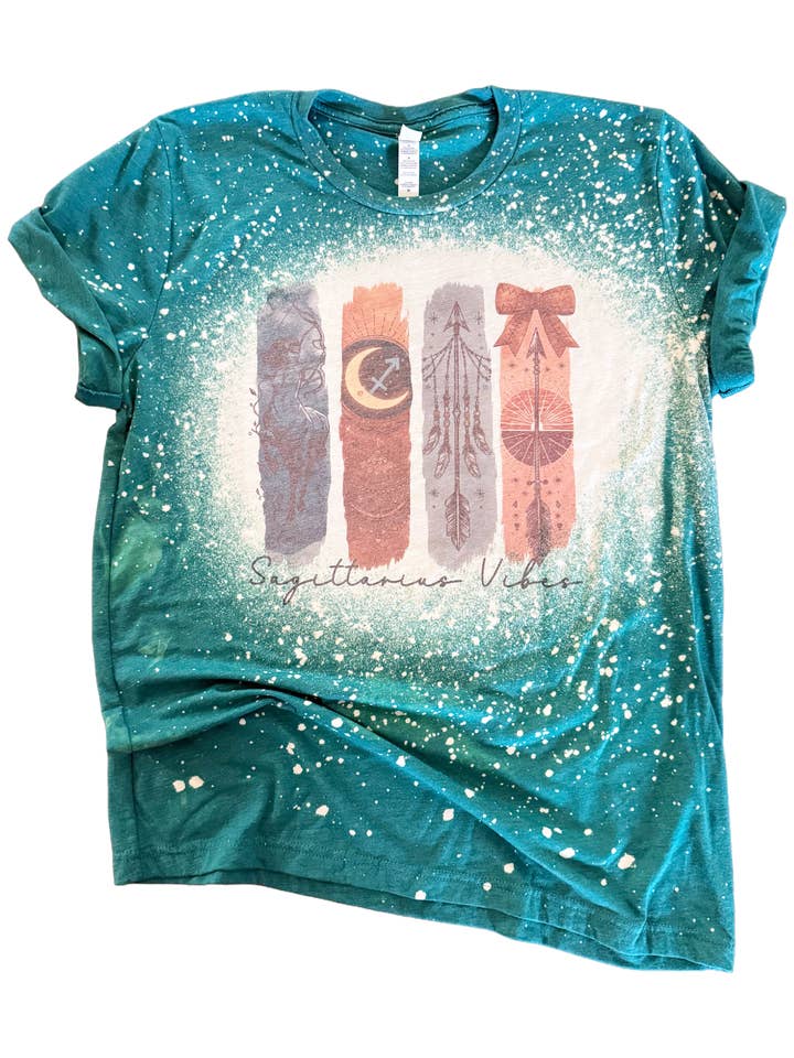 Sagittarius Vibes – Zodiac Bleached Tee for wholesale by Pick Your Poison Tees LLC (Formerly Wandering Owl Designs)
