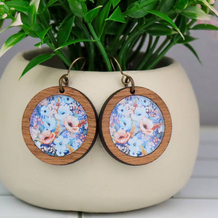 Boho Circle Flower Earrings Blue/Pink for wholesale by Jo & Co