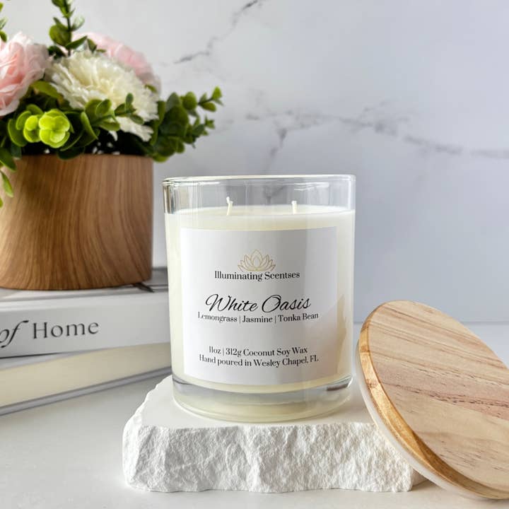 White Oasis (White Tea) 11oz Coconut Soy Scented Candle for wholesale by Illuminating Scentses