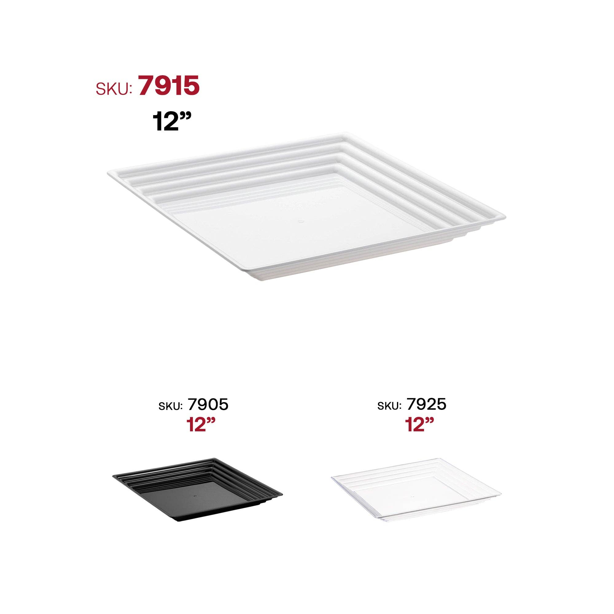 Smarty had a Party - Wholesale Serving Tray - 12" x 12" White Square Plastic Serving Trays - 3 pcs5
