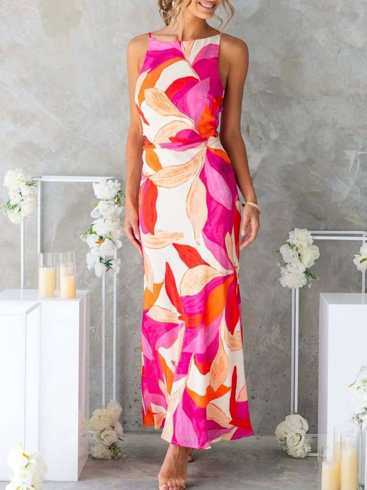 Rosa Clothing - Wholesale Dress - Women's - Fashion Floral Print Sleeveless Backless Dress