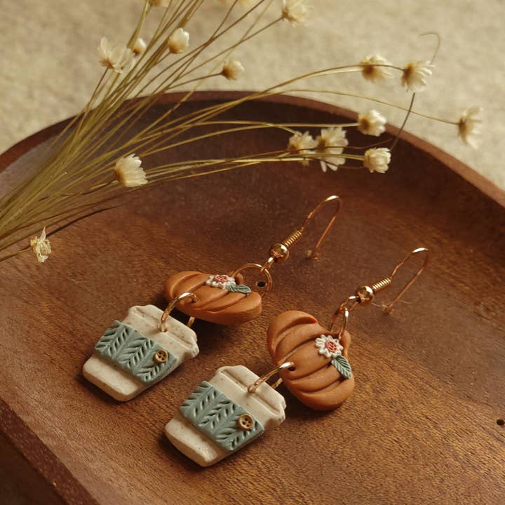 Foxy Method - Wholesale Dangle Earrings - Pumpkin Latte Coffee Dangle Polymer Clay Earrings for Fall2