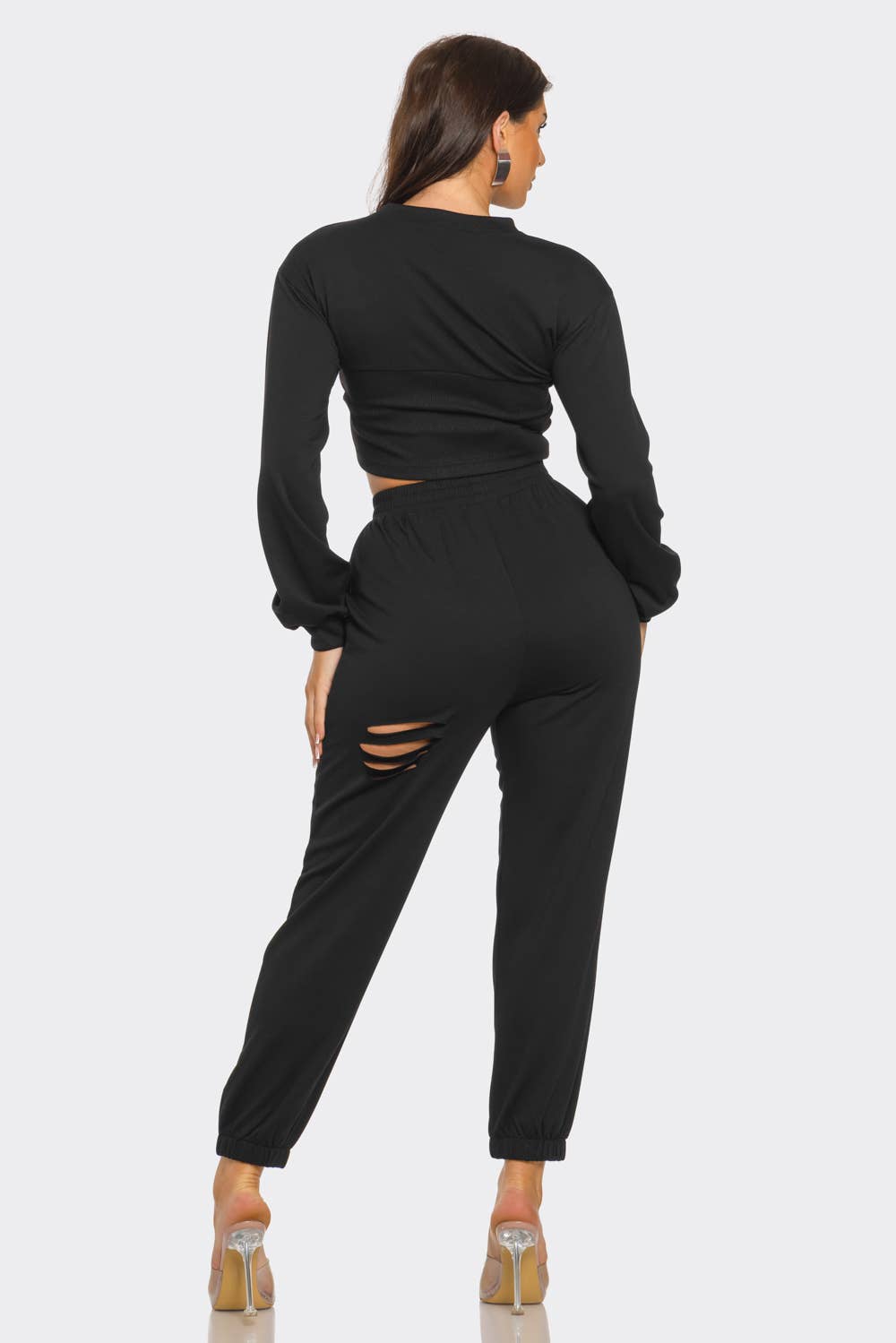 Julia by LoveJ - Wholesale Top & Pant Set (NOT Loungewear) - Women's - Round Neck Solid Top And Laser Cut Pants Set4