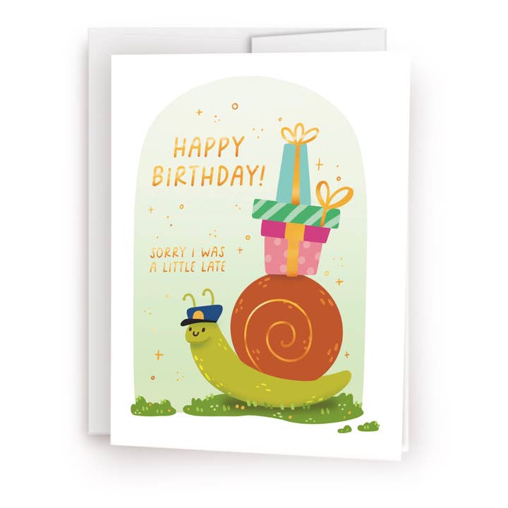 Snail Mail Late Birthday Card for wholesale by Happy Little Paper Co