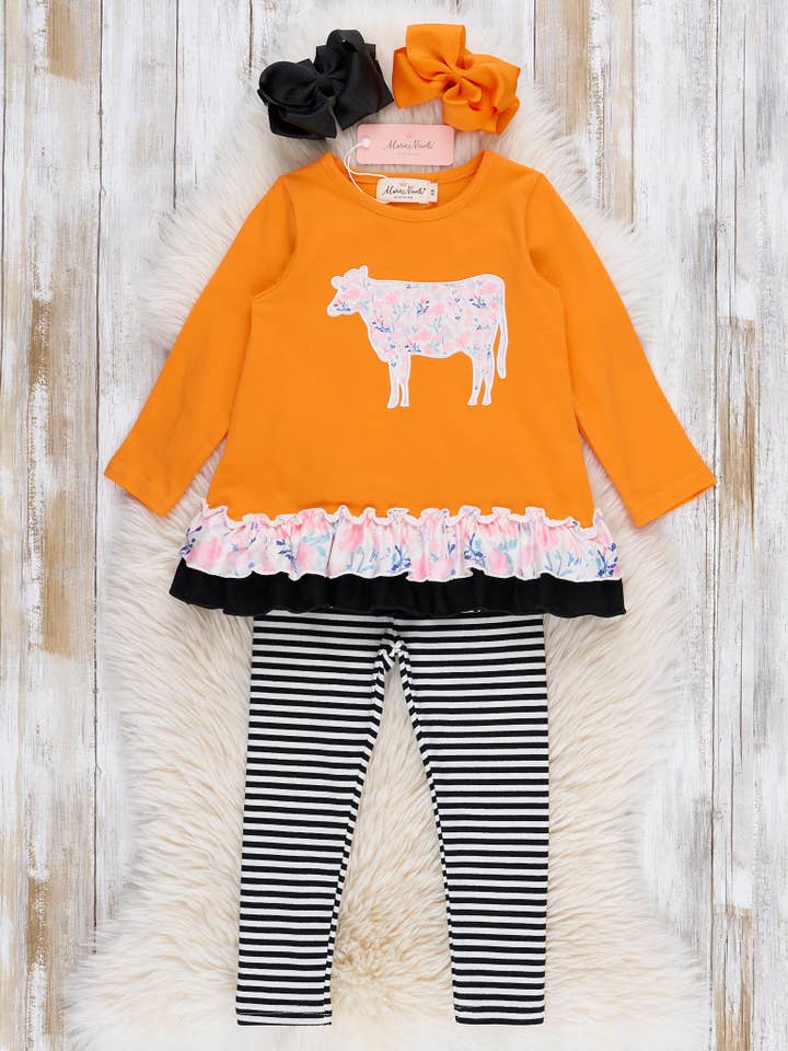 Pasture Pal Embroidered Ruffle Cow Outfit for wholesale by Marie Nicole Clothing