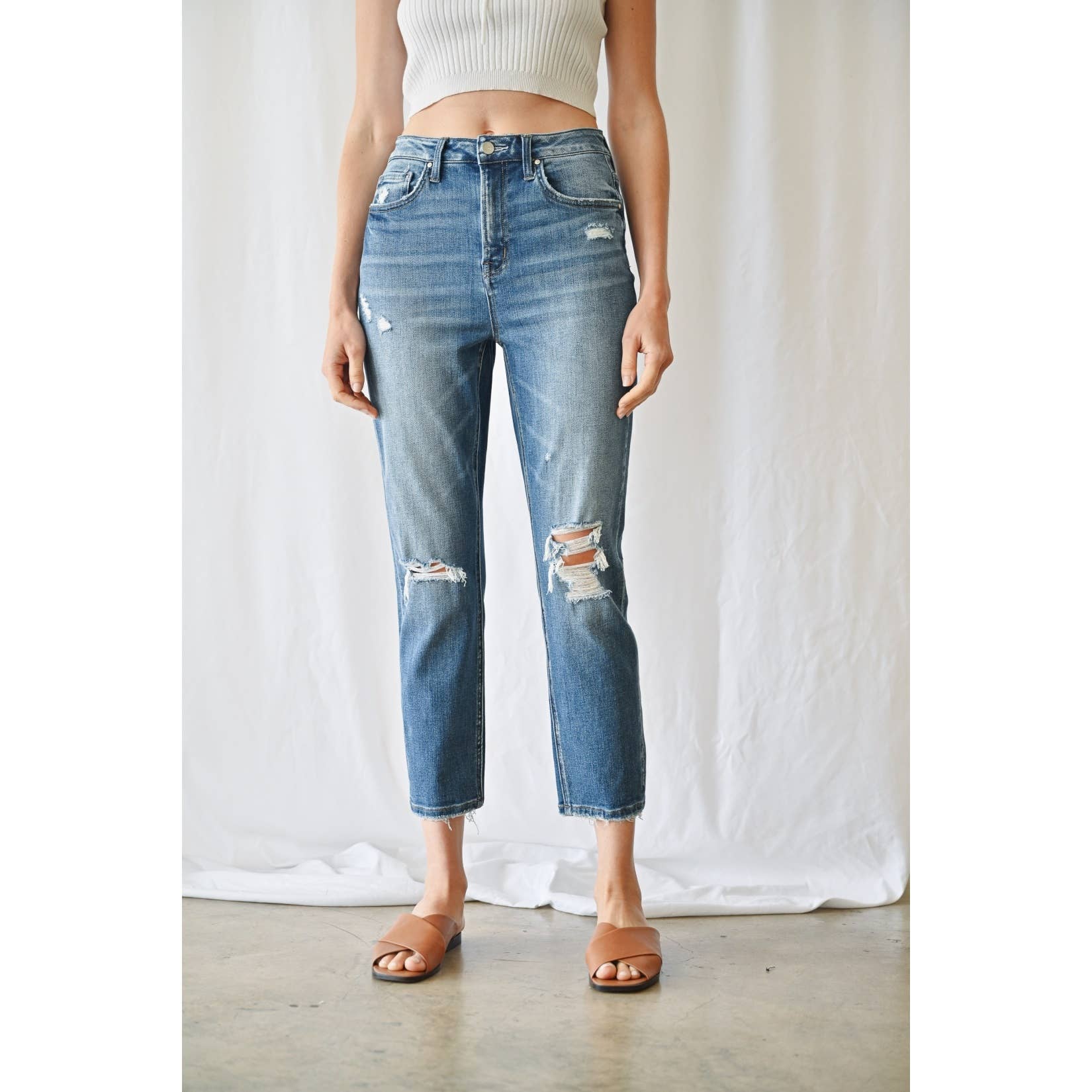 LISSNER STRETCH SUPER HIGH RISE MOM JEAN for wholesale on Faire2