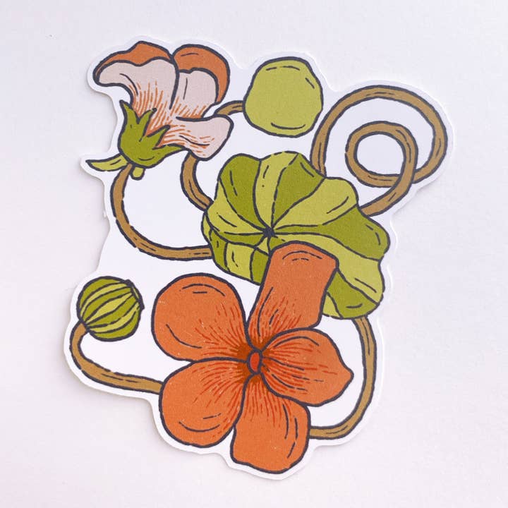 Autocollant en forme de fleur de capucine pour la vente par Root & Branch Paper Co.