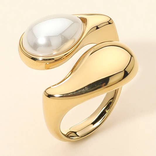 SECRET BOX_Stainless Steel Pearl Dome Accent Wrap Statement Ring for wholesale by Sensibling Corp.