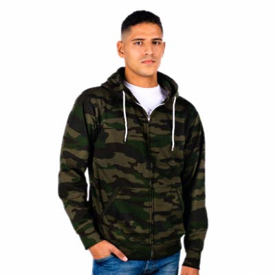 Sweat à capuche zippé camouflage vert unisexe pour la vente par Today Tomorrow Apparel