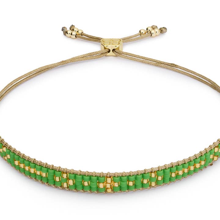 Pulseira de Amizade com Contas Verdes e Douradas Aslan por atacado de Boho Betty