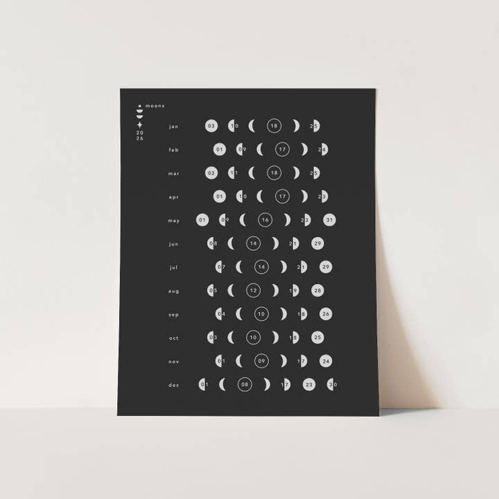 Worthwhile Paper - Wholesale Calendar - 2026 Little Moon Chart - Black and White1