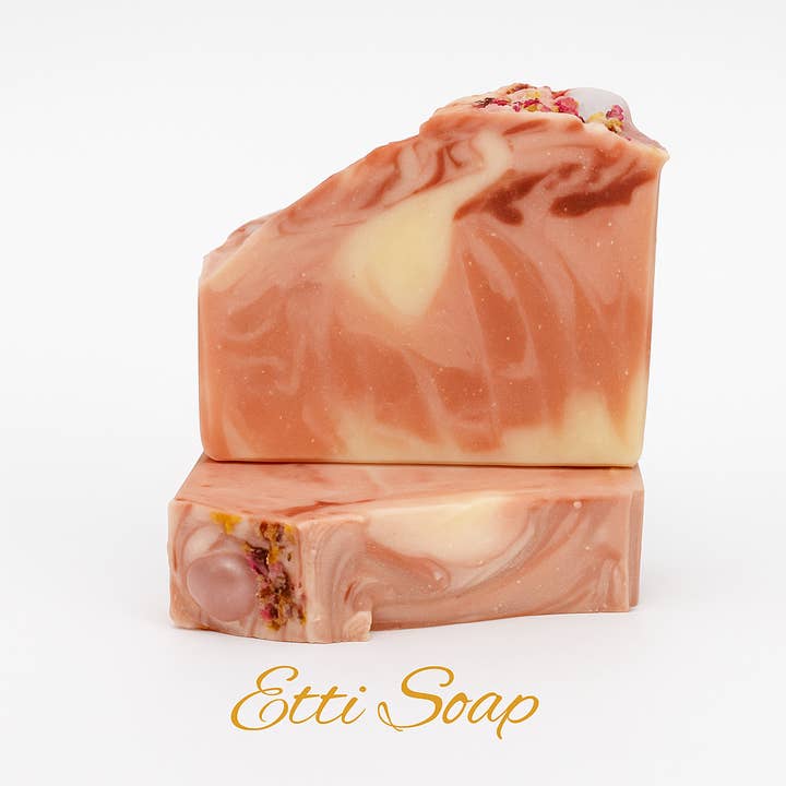 Etti Soap LLC - Wholesale Bar Soap - Romantic Tranquility Soap – Artisan Rose Soap with Polished Rose Quartz Crystal1