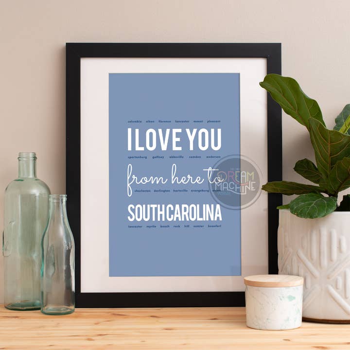 Jag älskar dig härifrån till South Carolina, South Carolina Print, South Carolina Skyline, South Carolina Art, South Carolina affisch, SC gåva iLoveYouFrom40 för wholesale av DreamMachine Prints