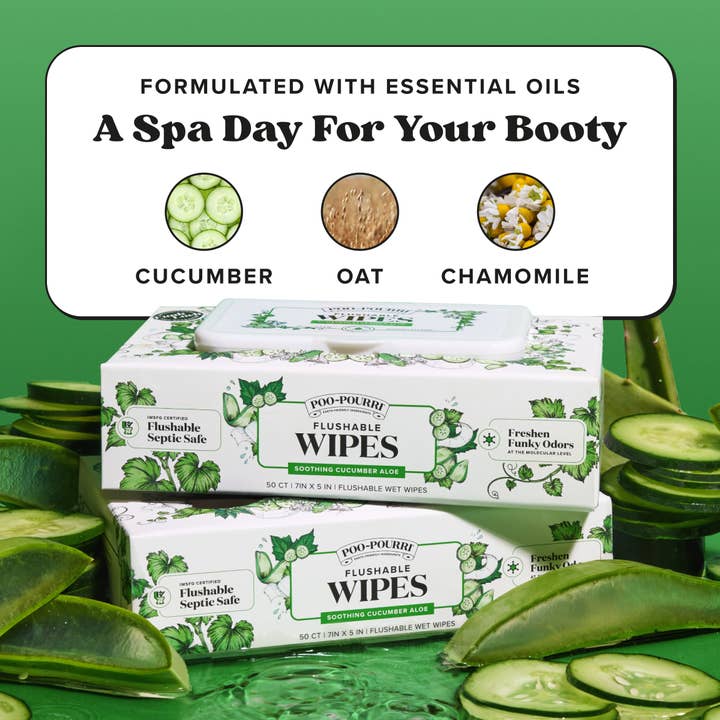 ~Pourri - Wholesale Face & Body Wipes - Poo~Pouri Cucumber & Aloe Poo~Pourri Flushable Wipes 50ct1