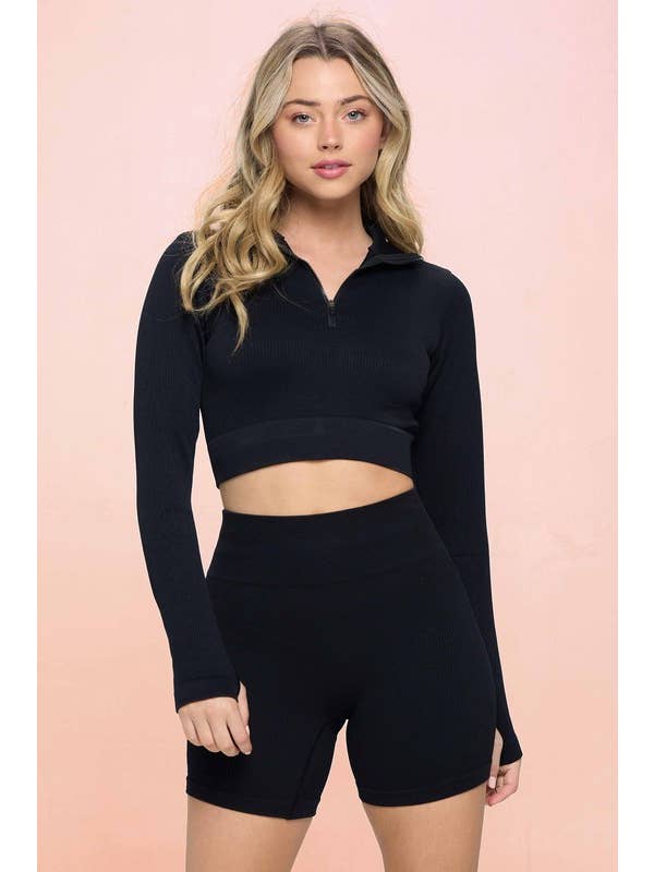 otos active - Wholesale Athletic Top - Women's - Seamless Half Zip Thumb Holes Crop Top Sport Top7