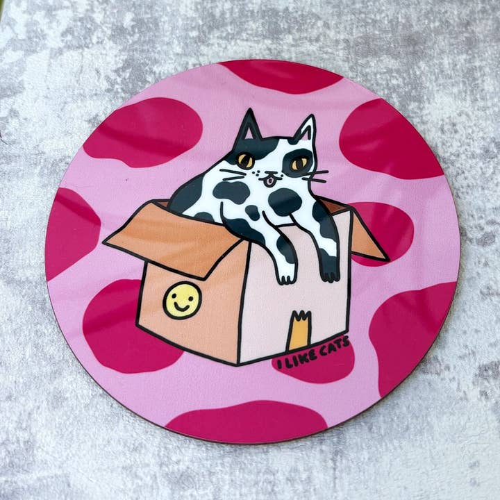 Funny Cat in a Box Drinks Coaster for wholesale by I LIKE CATS