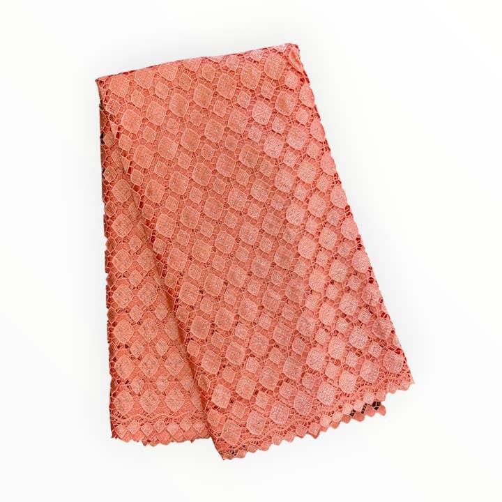 City Fabrics – wholesale Craft supplies – Top Quality Cord Lace Fabric in Peach - 5 Yards0