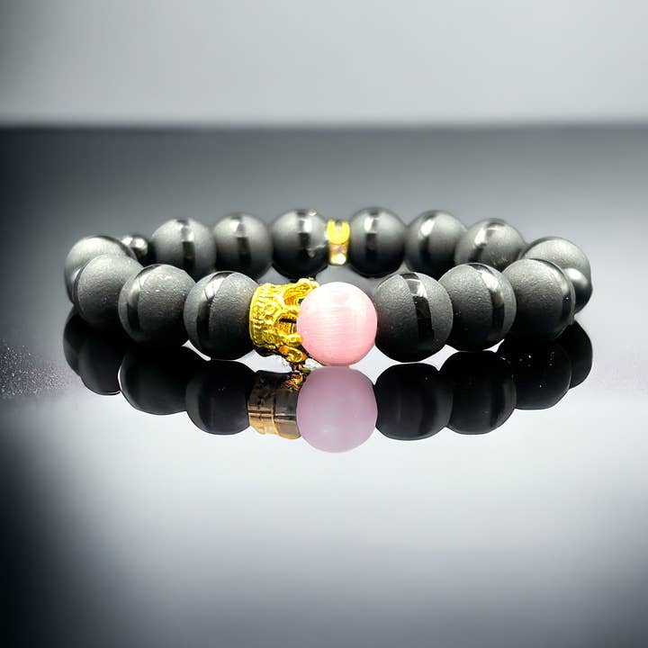 Supr Nova Wrists - Vendita all'ingrosso Bracciale con perline - Onice nera con occhio di gatto rosa0