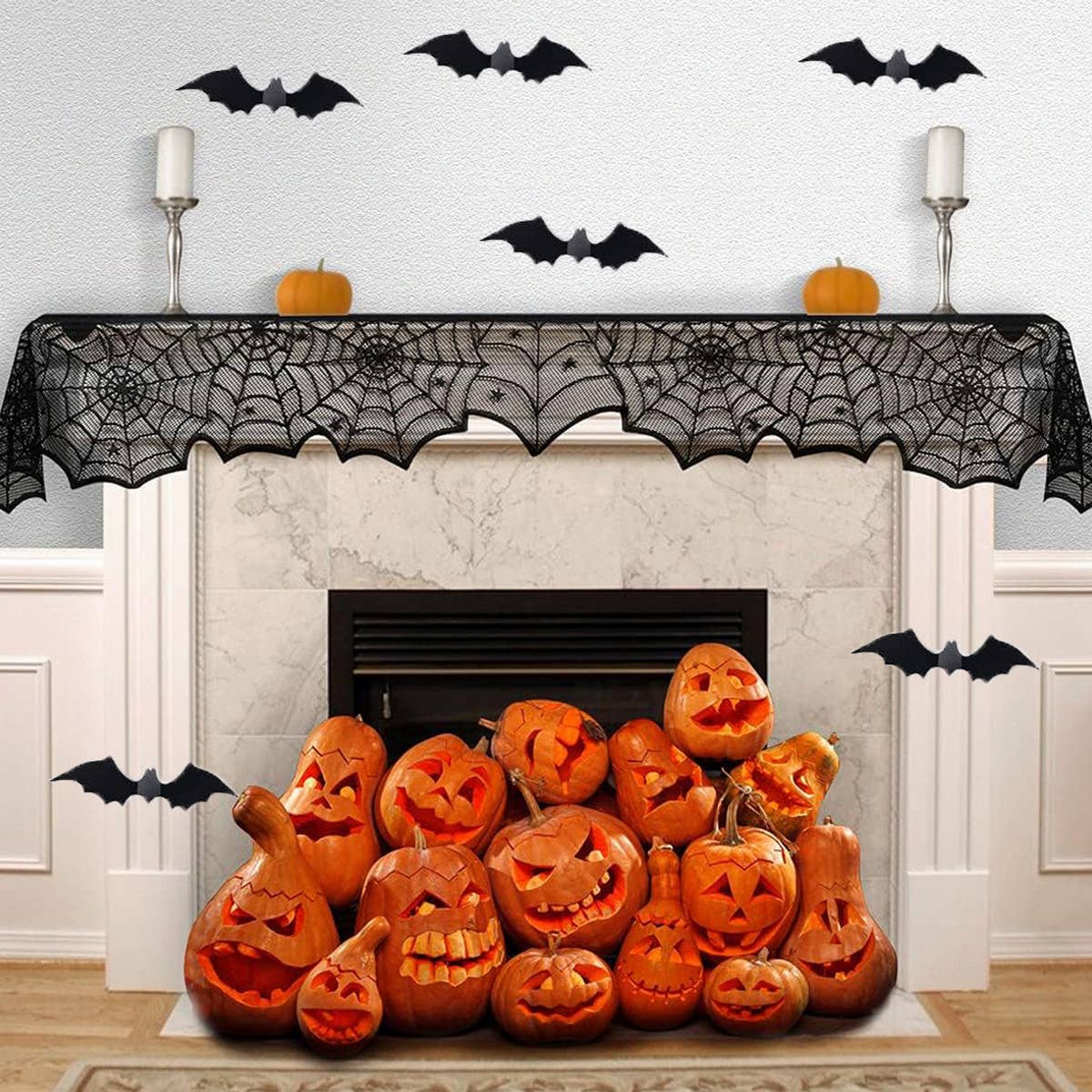 HALLOWEEN BLACK HORROR SPIDER WEB TABLE RUNNER_CWMM1724 for wholesale on Faire2