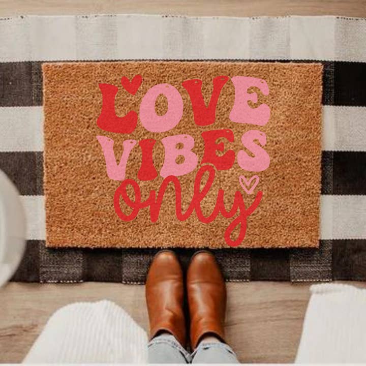Love Vibes Only Natural Coir Doormat for wholesale by Choose Joy Co.