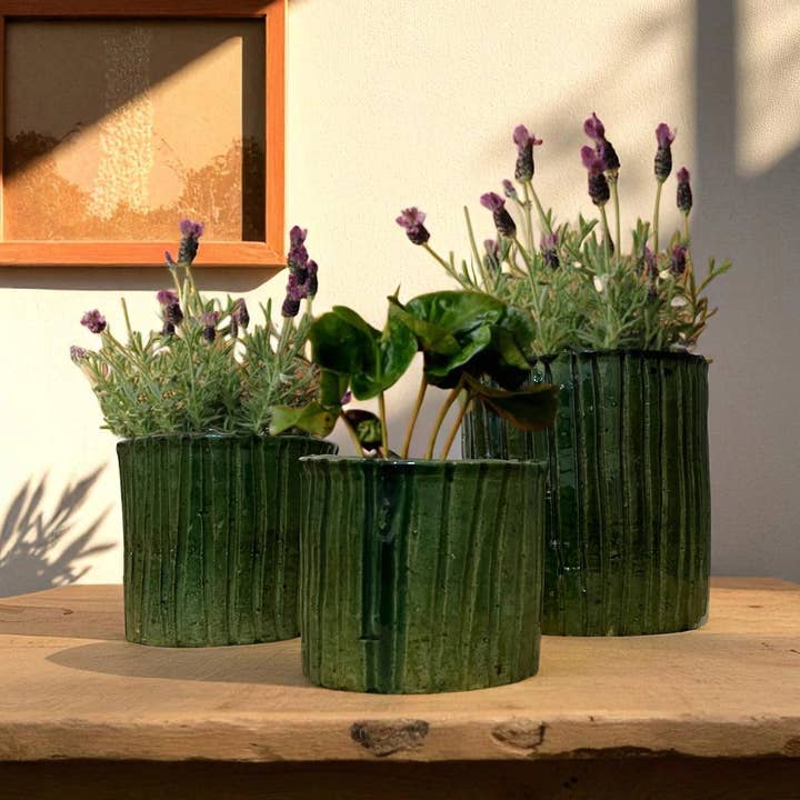Handmade Tamegroute Green Ceramic Planters – Set of 3 Sizes for wholesale by Moroccantastics