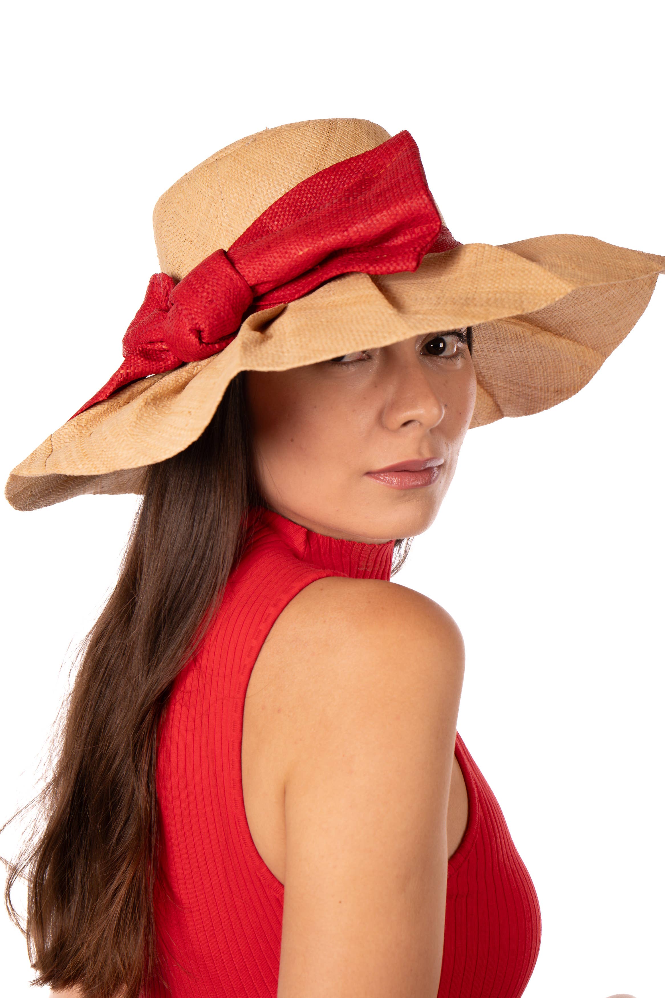 Shebobo – wholesale Straw hat – women's – Lilly 5" Brim Fan Pleated Straw Sun Hats with Big Bow1