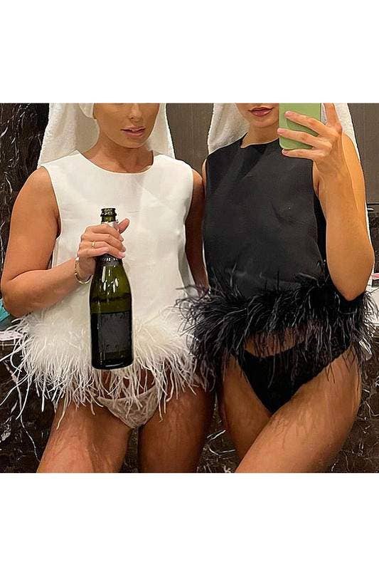 Queen Fashion - Wholesale Blouse - Women's - feather trim sleeveless top feather10