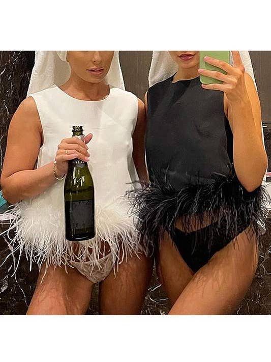 Flarix - Wholesale Blouse - Women's - feather trim sleeveless top feather10