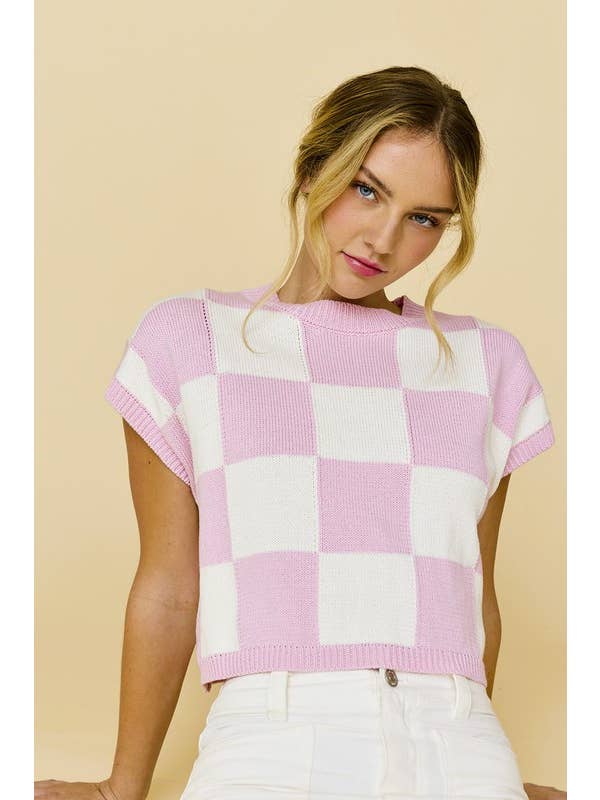 Papermoon - Vente Haut en maille – femme - PT18159 - Haut en tricot à carreaux à coupe ample Hannah3
