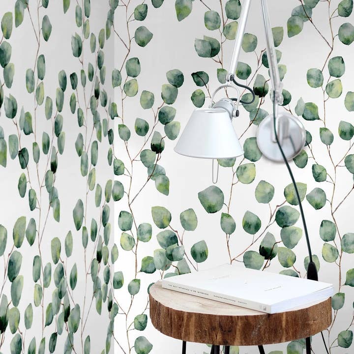 Leaf Eucalyptus Green Boho Aquarel Tijdelijk behang voor wholesale door Wallpapers4Beginners