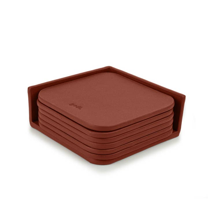 Rust Brown Small Leather Coasters Set for wholesale by godi.