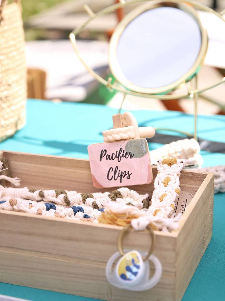 Multicolor Macrame Pacifier Clip- Paci Clip- Baby Gift for wholesale by Rosie the Wanderer, Handmade Macramé