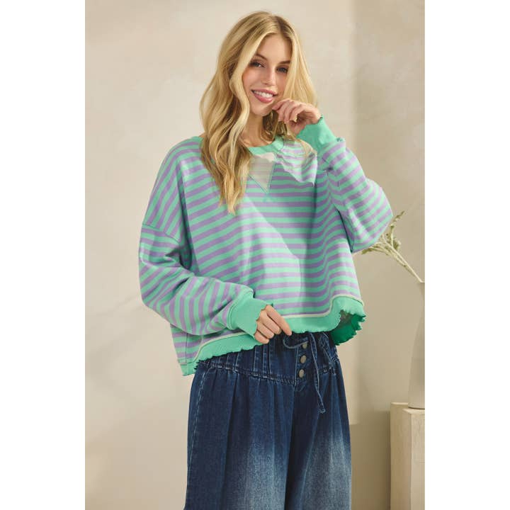 Veveret - Wholesale Tunic - Women's - Cropped Striped French Terry Top10