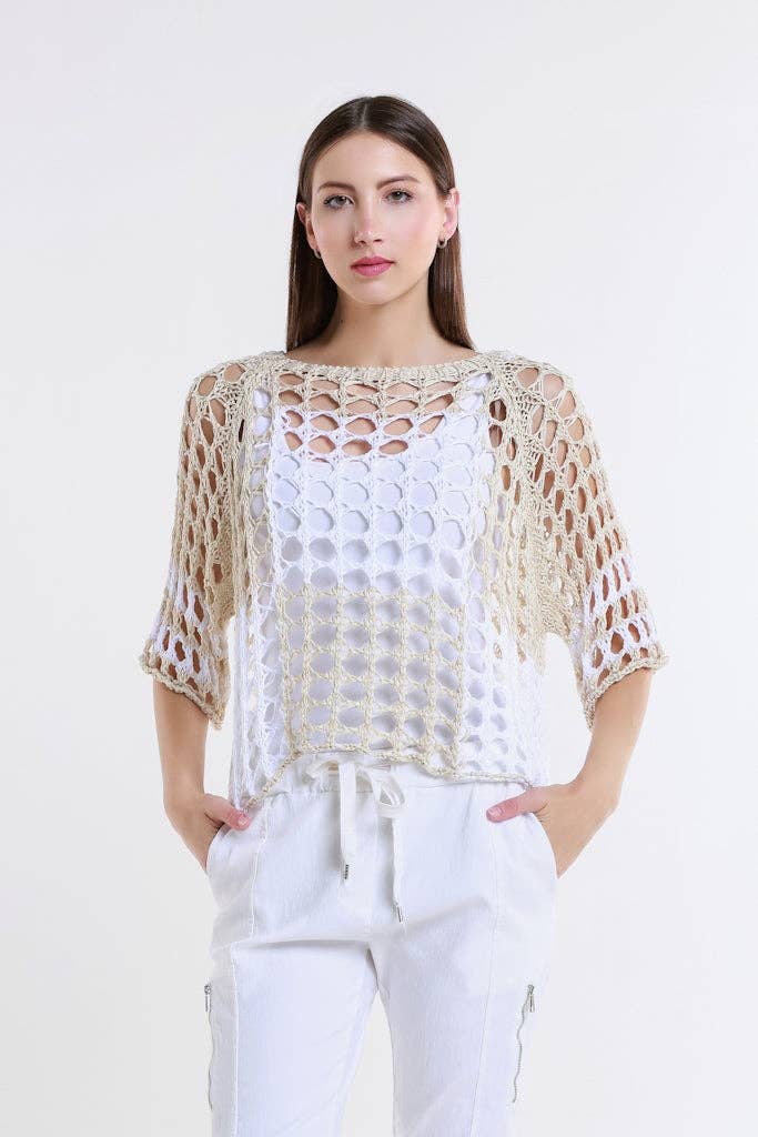 TINA Stephens Italy/Tees By Tina - Vendita all'ingrosso Maglione tricot - Donna - Doris Ballet Slv - Maglia quadrata bicolore (BQ906)8