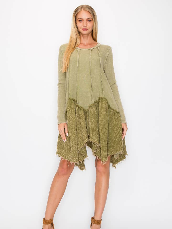 Tunique bohème délavée effet usé avec ourlet brut HT4141 pour la vente par J.Her